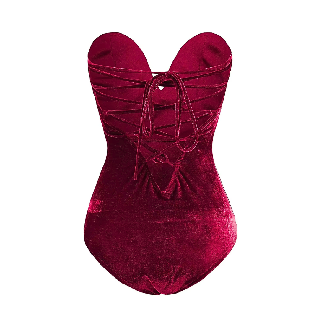 Velvet Plunge Corset Bodysuit