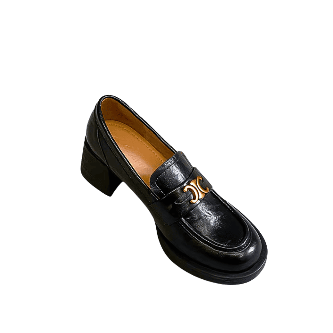 Black Leather Heeled Loafers