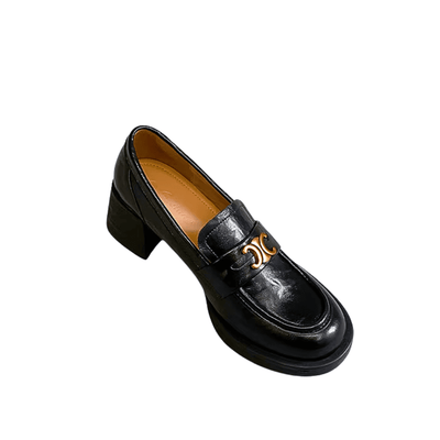 Black Leather Heeled Loafers