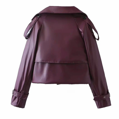 Draped Faux Leather Jacket
