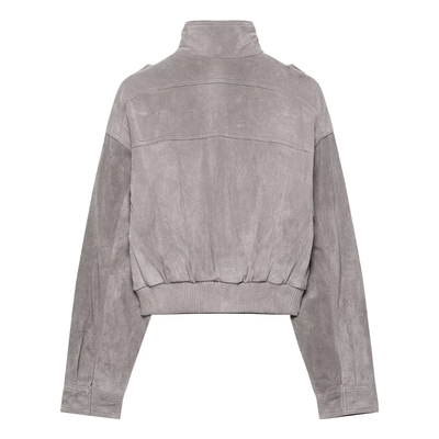 Faux Suede Utility Bomber Jacket – Grey Crop Cargo Coat