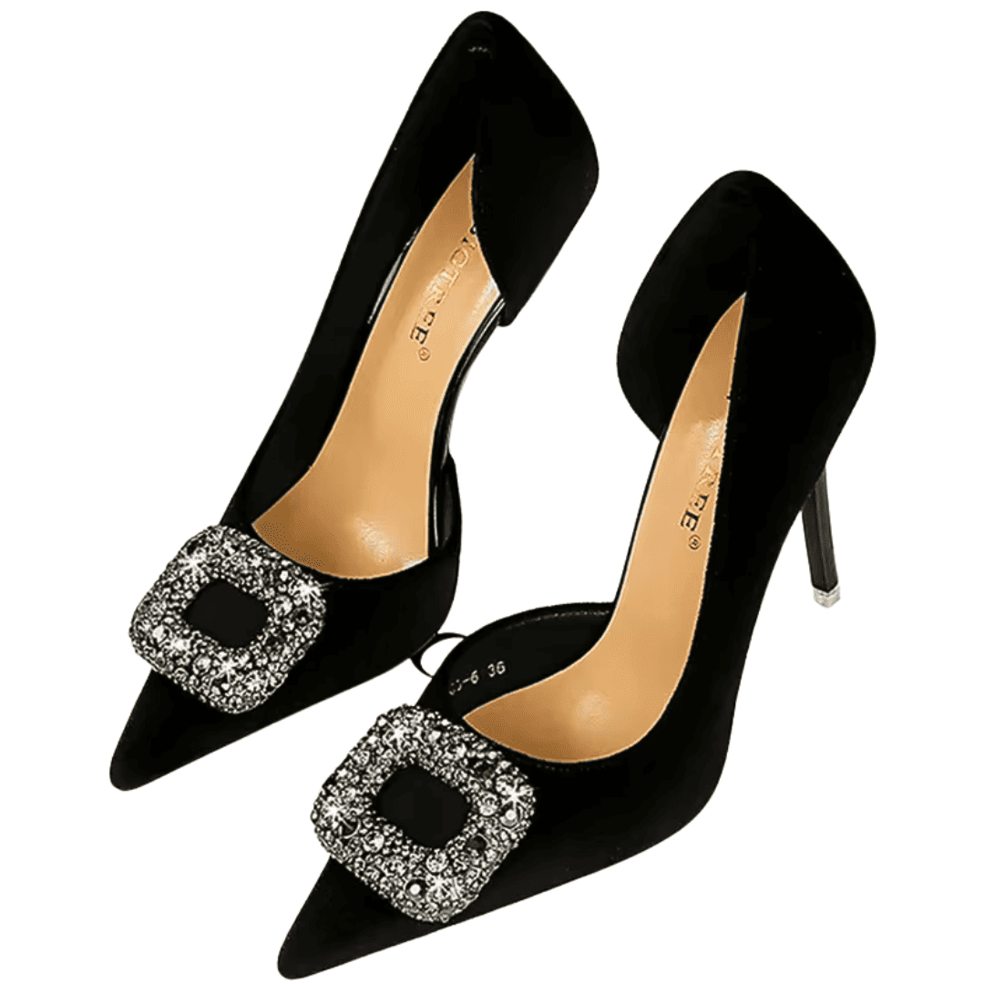 Crystal Buckle Velvet Pumps