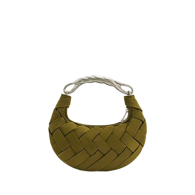 Woven Half-Moon Top-Handle Bag