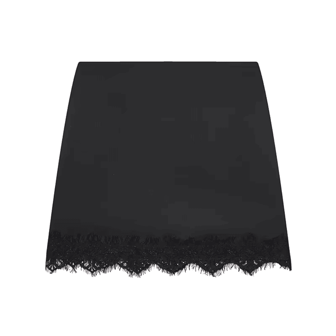 Black Satin Lace Skirt
