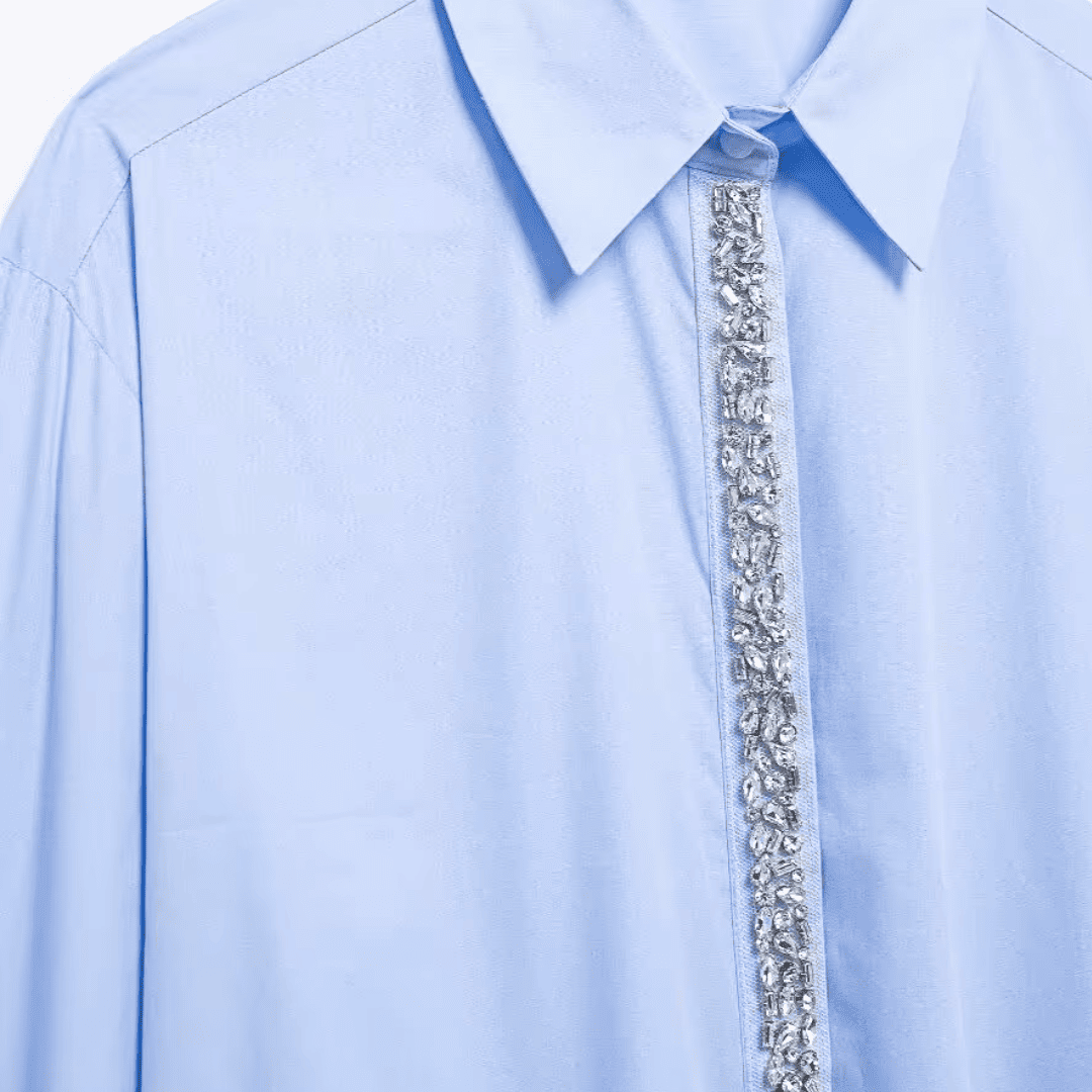 Rhinestone Blue V-Neck Blouse