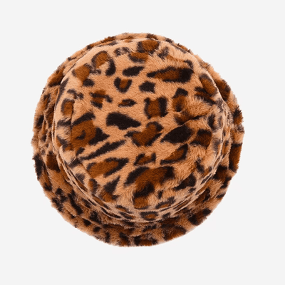 Fluffy Leopard Print Bucket Hat