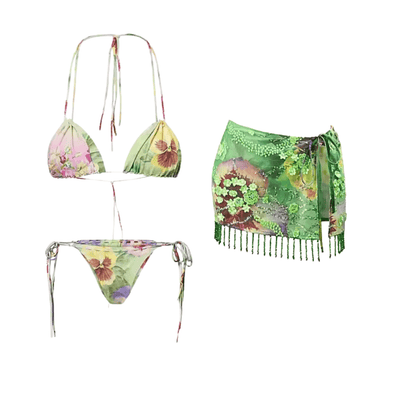Floral Beaded 3-Piece Bikini Set