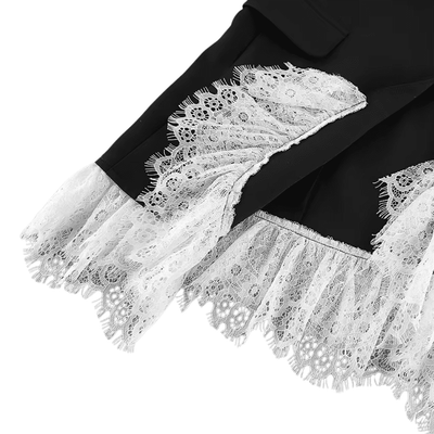 Lace Hem Black Peplum Blazer