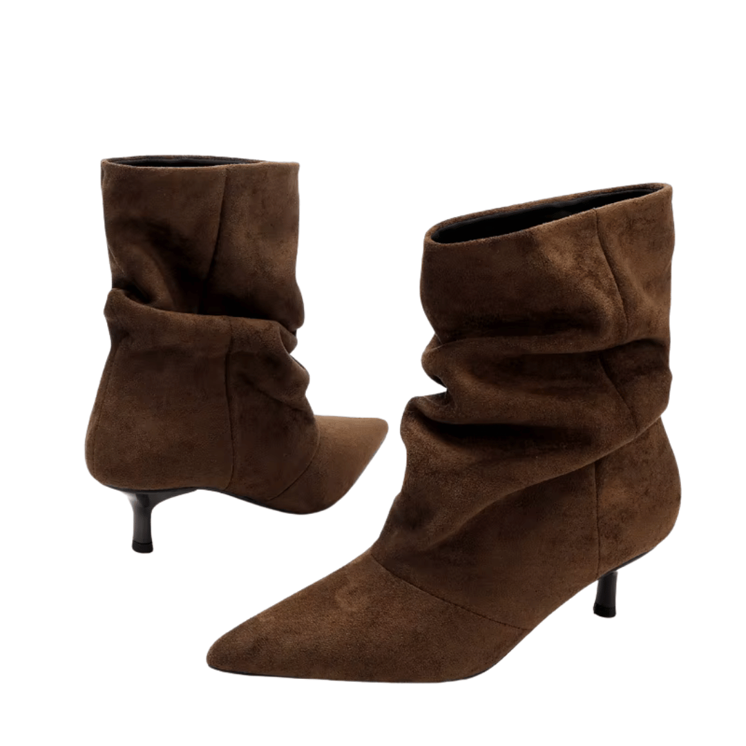 Slouchy Faux Suede Ankle Boots – Kitten Heel Pointed Toe Booties