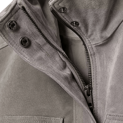 Faux Suede Utility Bomber Jacket – Grey Crop Cargo Coat