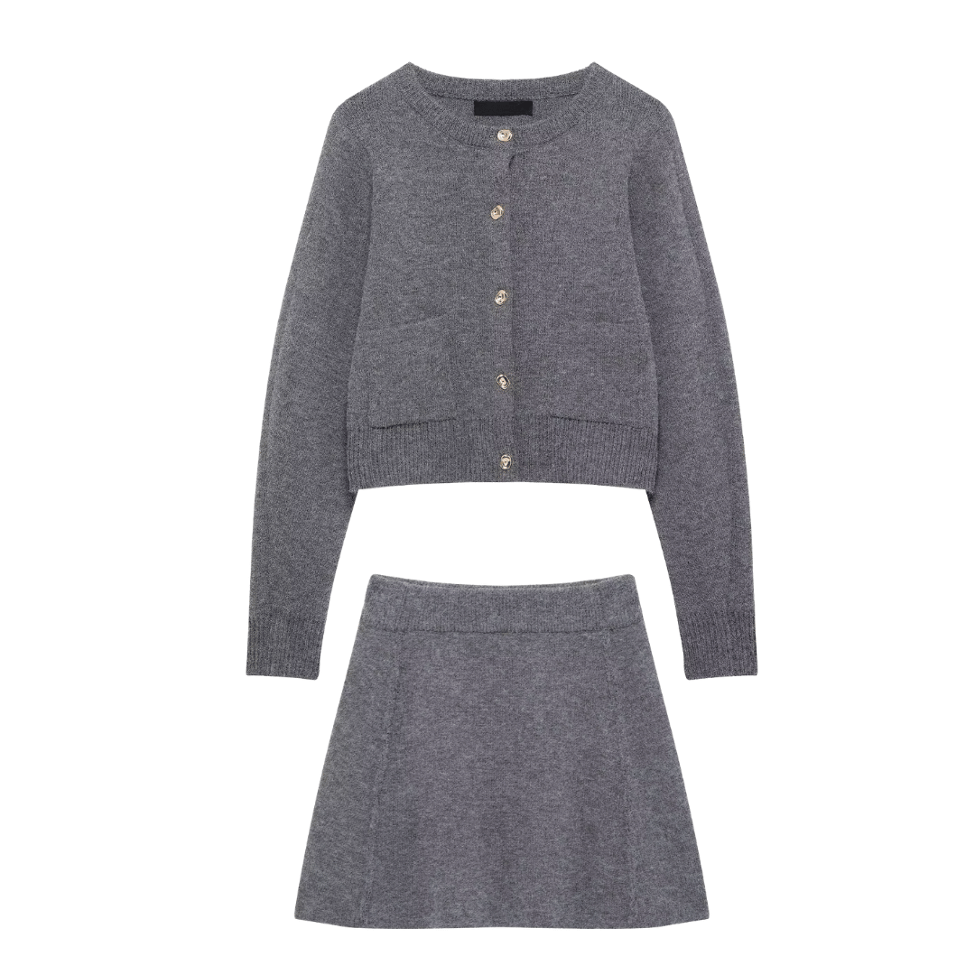 Two Piece Knit Skirt Set – Cropped Cardigan Mini Skirt Co-Ord