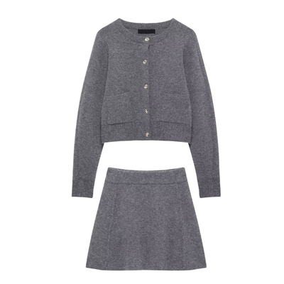 Two Piece Knit Skirt Set – Cropped Cardigan Mini Skirt Co-Ord