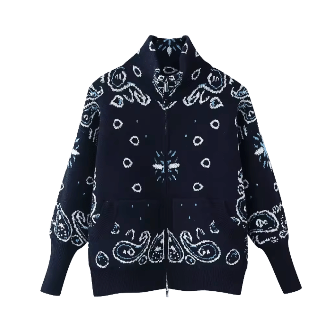 Bandana Paisley Knit Jacket – Vintage Zip-Up Cardigan