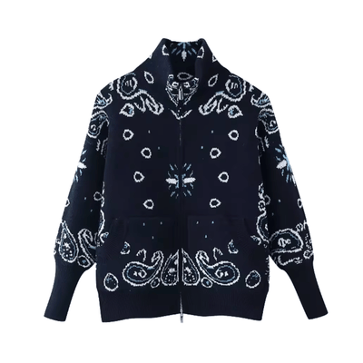 Bandana Paisley Knit Jacket – Vintage Zip-Up Cardigan