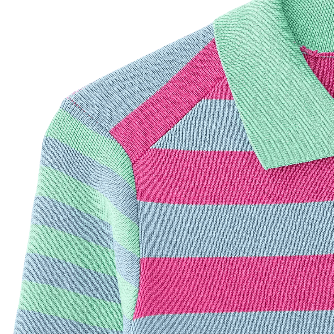 Striped Crewneck Knit Cardigan