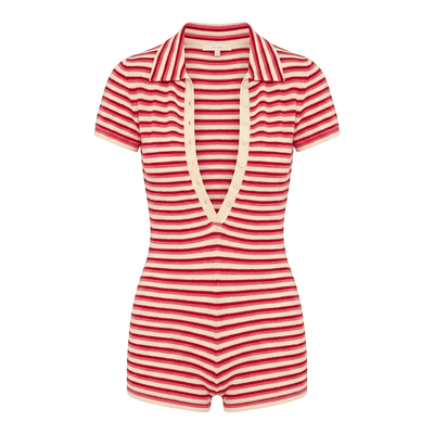Striped Knit Polo Romper
