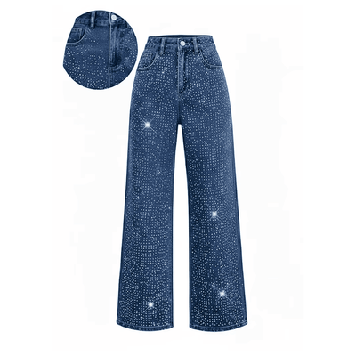 Rhinestone Embellished High-Waisted Jeans