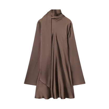 Satin Scarf Neck Mini Dress