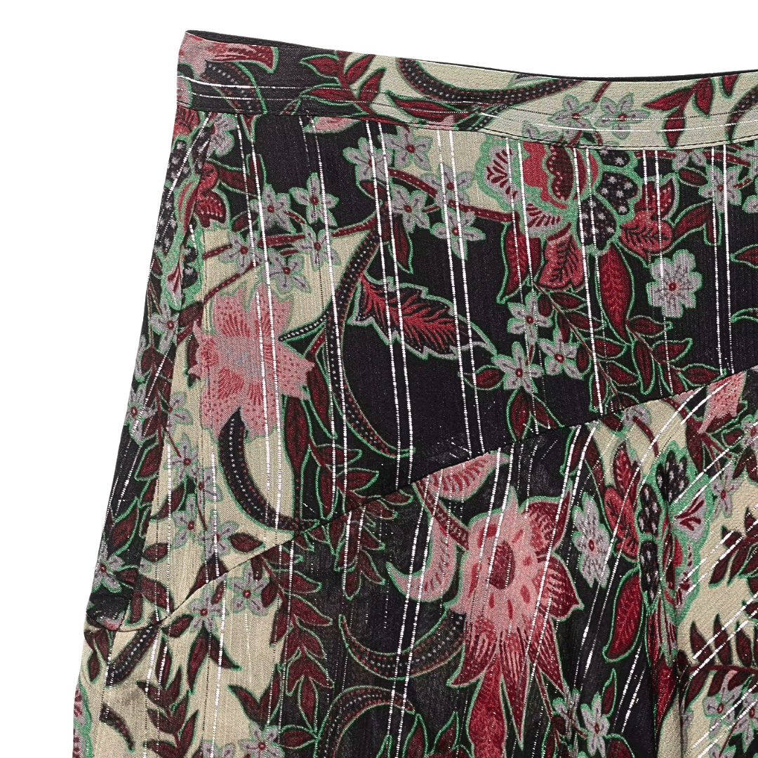 Floral Print Asymmetrical Midi Skirt – Lurex Bohemian Flowy Skirt