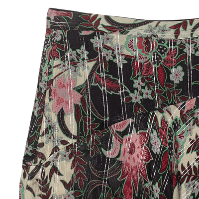 Floral Print Asymmetrical Midi Skirt – Lurex Bohemian Flowy Skirt