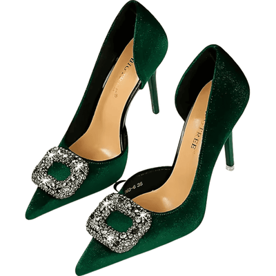 Crystal Buckle Velvet Pumps