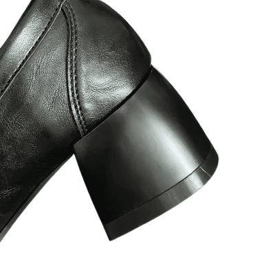 Chunky Heel Black Penny Loafers