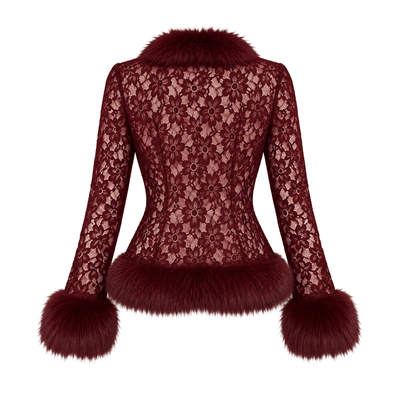 Floral Lace Faux Fur Trimmed Jacket – Gothic Glamour Outerwear