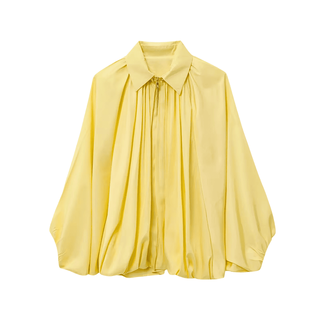 Jacke mit Plissée und Ballonärmeln zum Reißverschluss