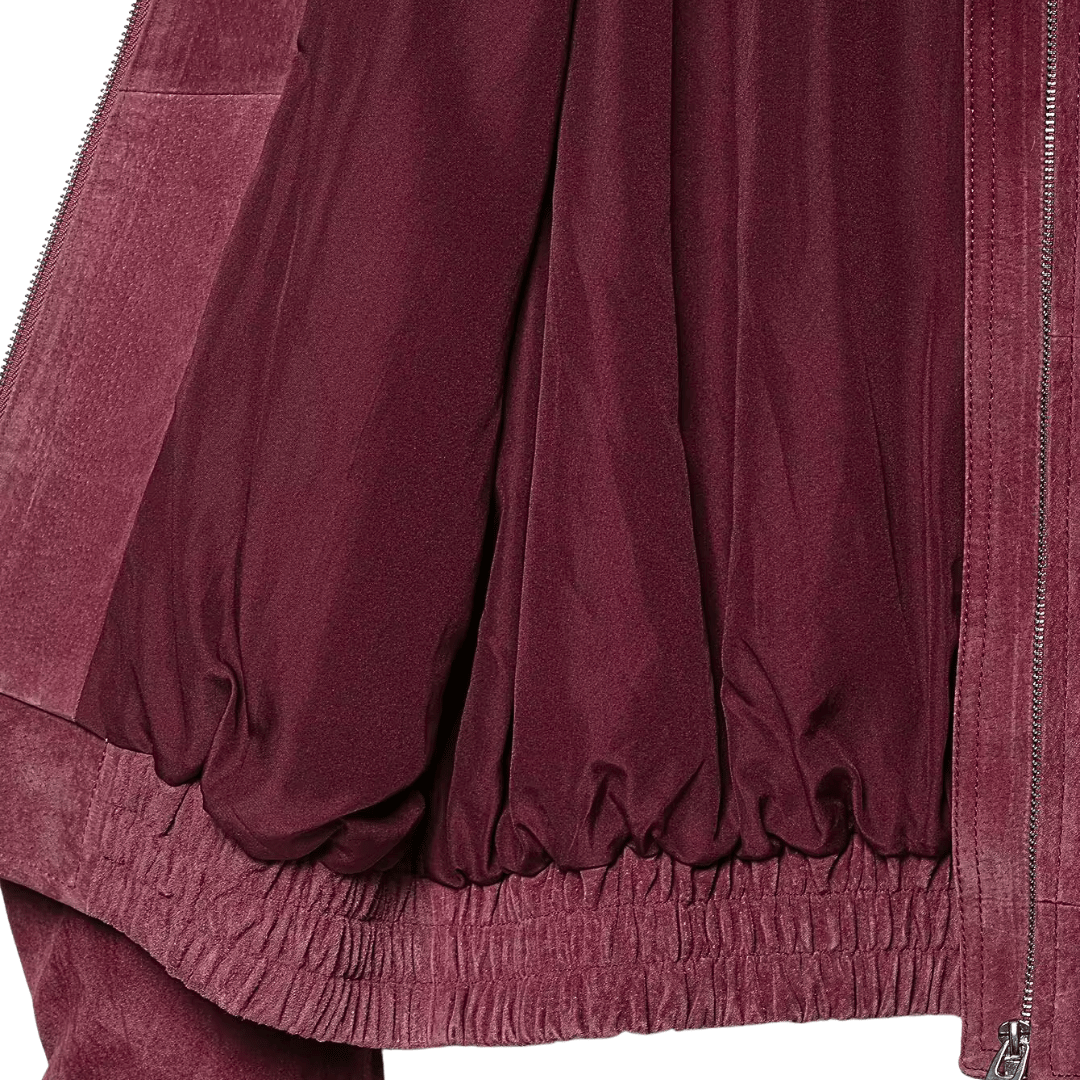 Faux Suede Bomber Jacket – High Neck Zip Up