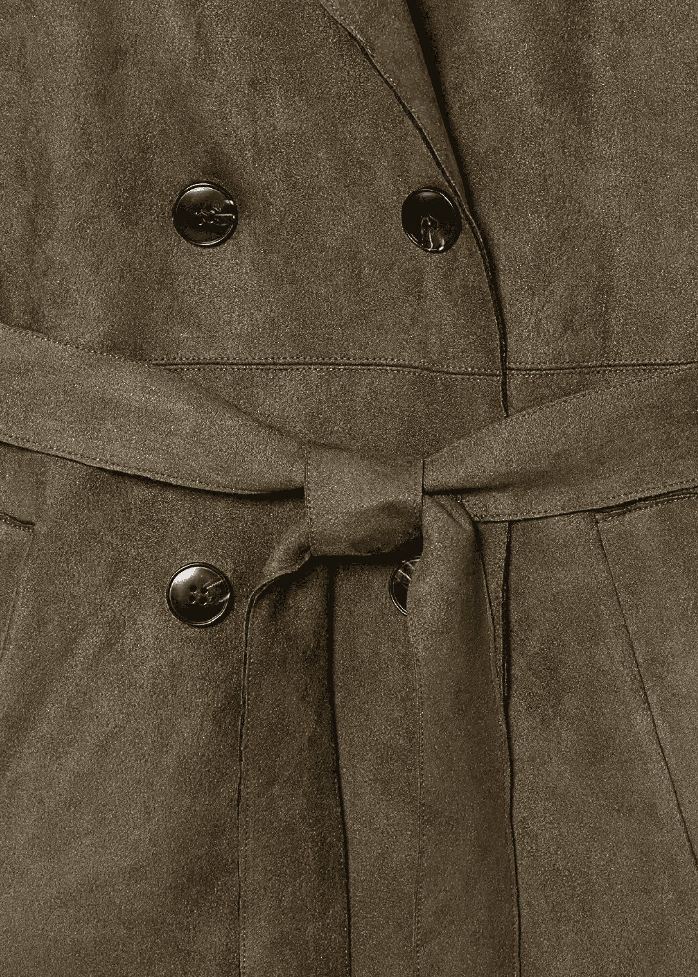 Faux Suede Belted Coat in Olive