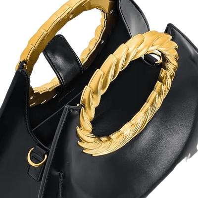 Elegant Gold Handle Handbag Black Leather