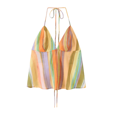Striped Linen Halter Crop Top & Wide Leg Pants Set
