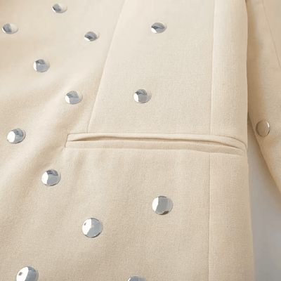 Beige Studded Open Front Blazer