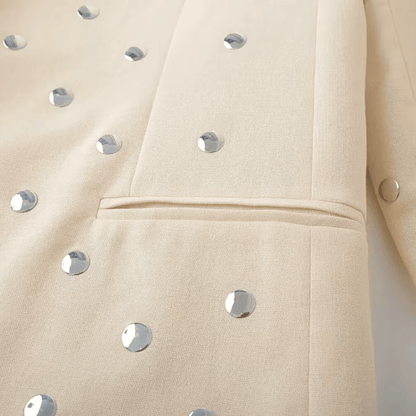 Beige Studded Open Front Blazer