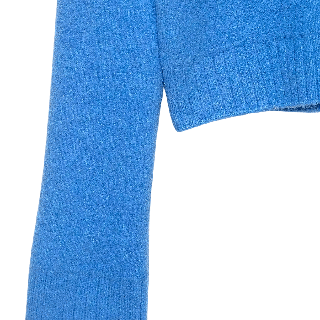 Zip-Up Collared Knit Sweater – Blue Knit Cardigan Jacket