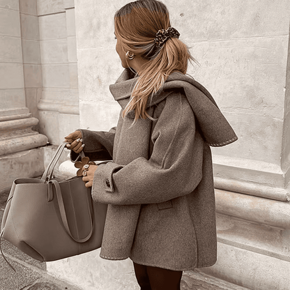 Chic Wool-Look Poncho with Scarf Collar