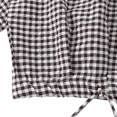 Gingham Drawstring Hem Button-Up Jacket