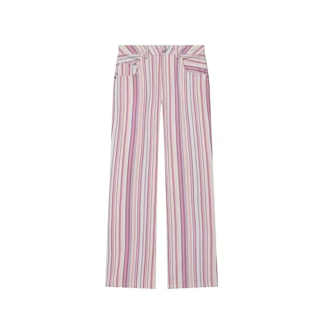 Striped Denim Low-Waist Jeans