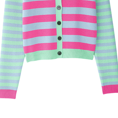 Striped Crewneck Knit Cardigan