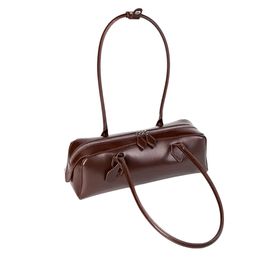 Leather Barrel Shoulder Bag – Minimalist East-West Handbag