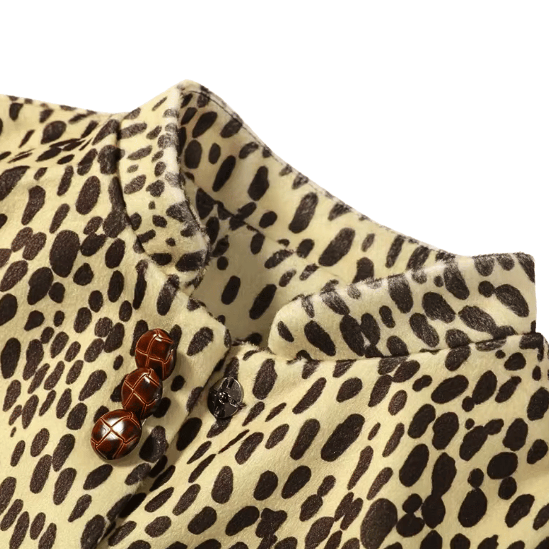 Deer Print Faux Fur Trimmed Jacket
