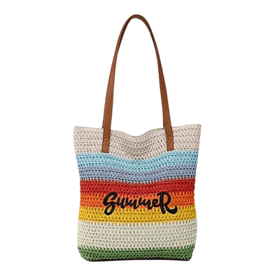 Summer Striped Crochet Beach Bag