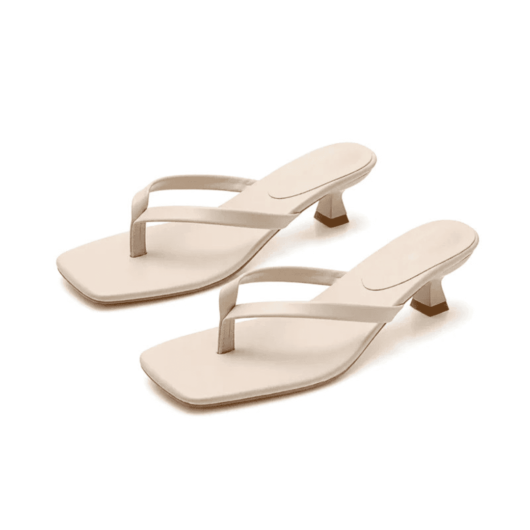 Square Toe Thong Heel Sandals