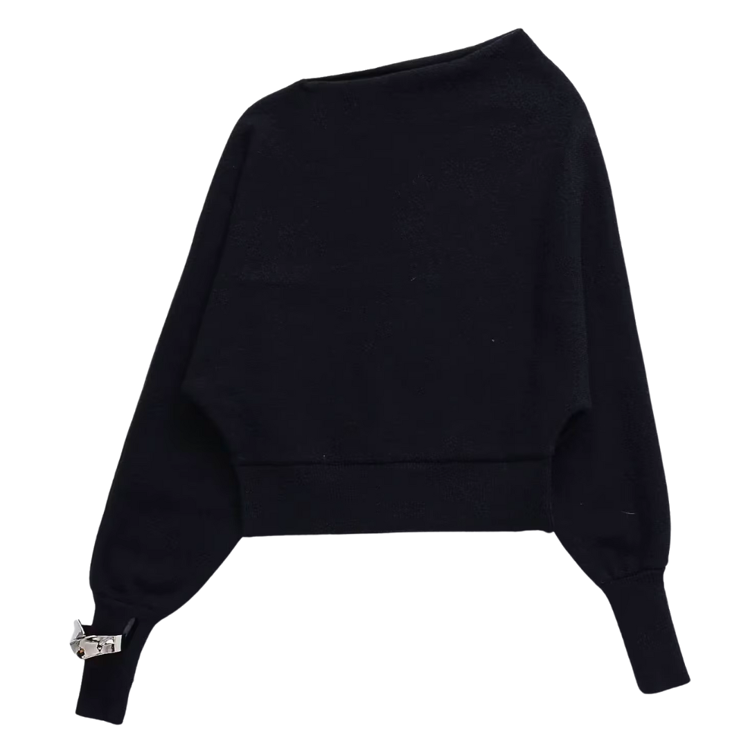 Off-Shoulder Metal Detail Knit