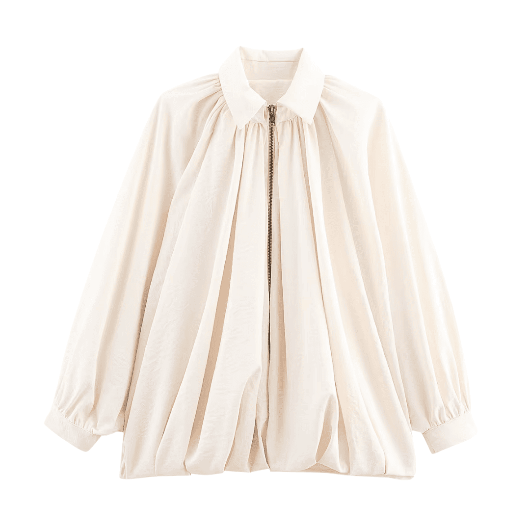 Jacke mit Plissée und Ballonärmeln zum Reißverschluss
