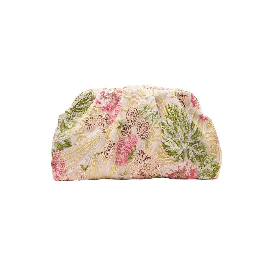 Floral Sequin Embroidered Clutch