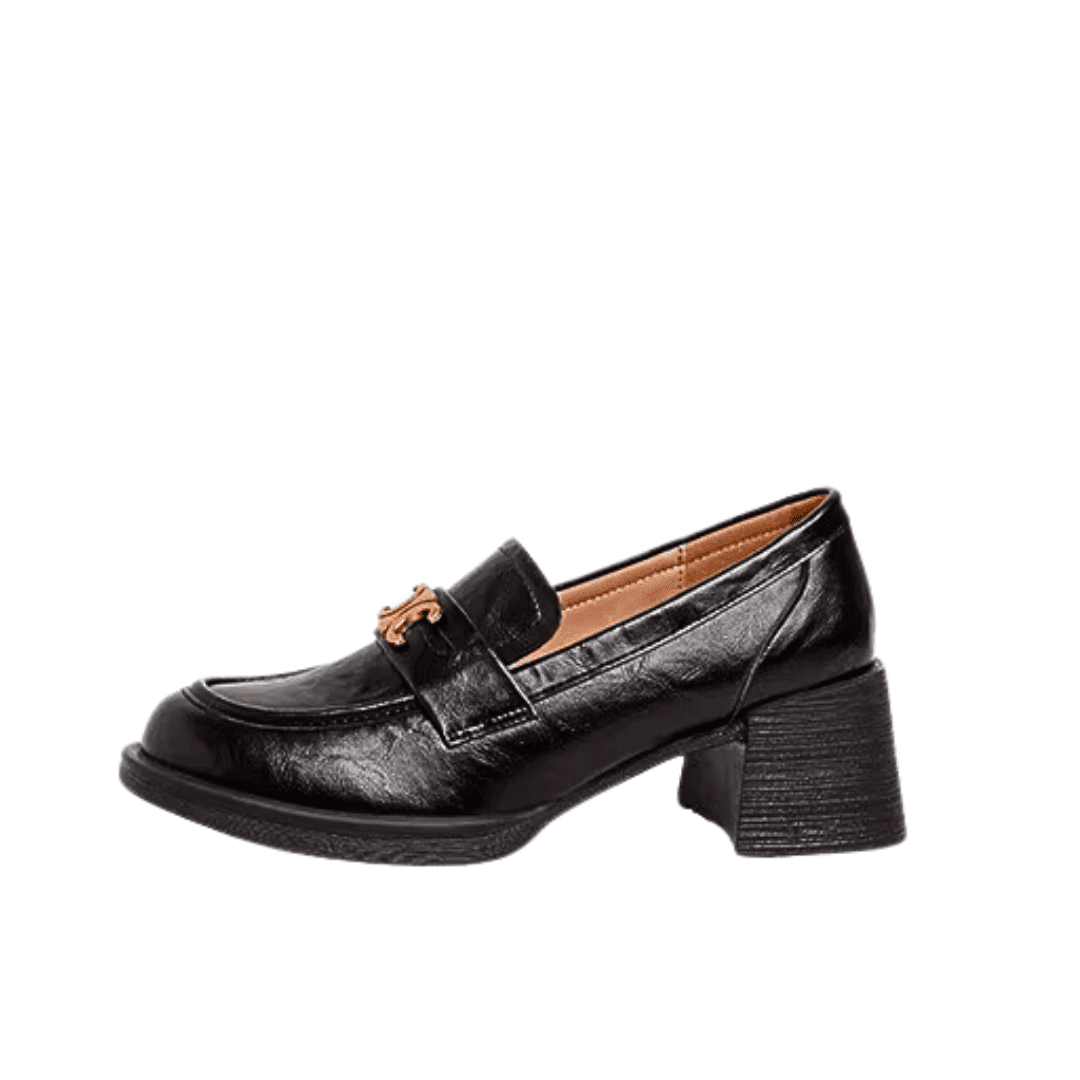 Black Leather Heeled Loafers