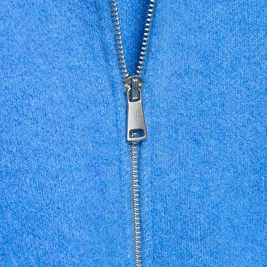 Zip-Up Collared Knit Sweater – Blue Knit Cardigan Jacket