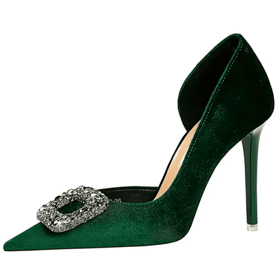 Crystal Buckle Velvet Pumps