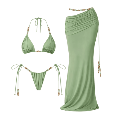 Perlenbesticktes Bikini-Rock-Set